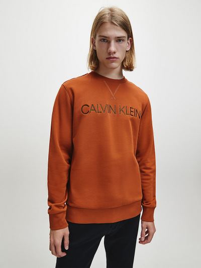Calvin Klein Ruhák HU460390 | Calvin Klein Organic Cotton Logo Férfi Pulóver Barna